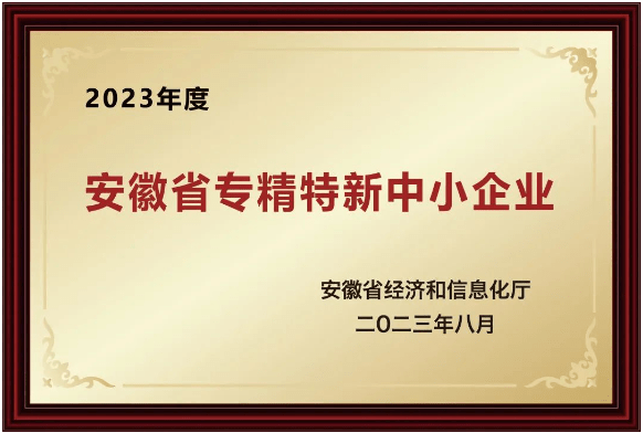 安徽省“專精特新“中小企業(yè)榮譽稱號