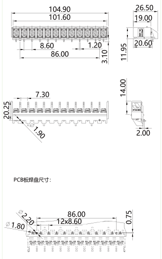 柵板式端子臺GT2.5-860-12P圖紙