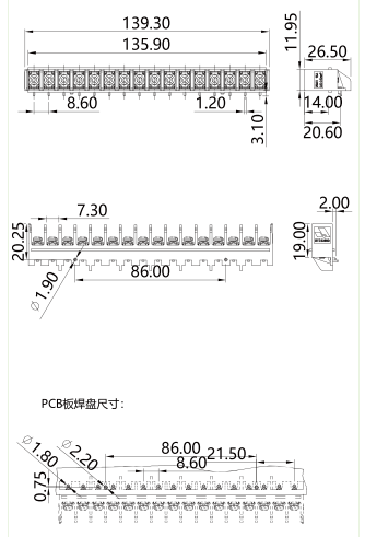 柵板式端子臺GT2.5-860-16P圖紙