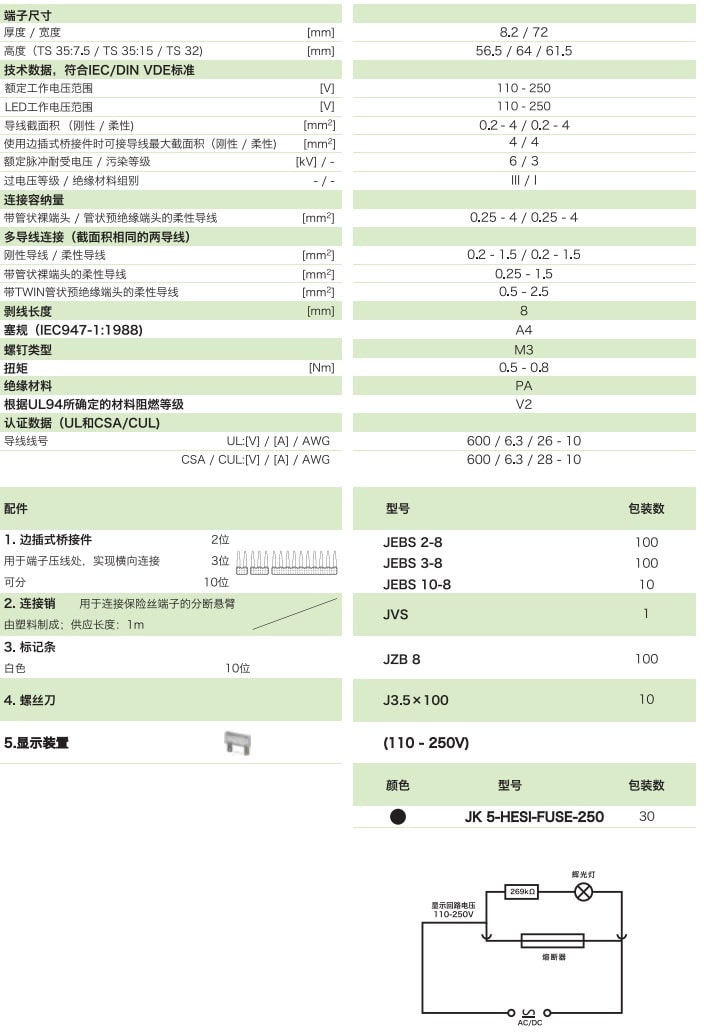 分?jǐn)嘈凼奖ｋU(xiǎn)絲端子 JK5-HESI-FUSE-250(帶發(fā)光顯示)